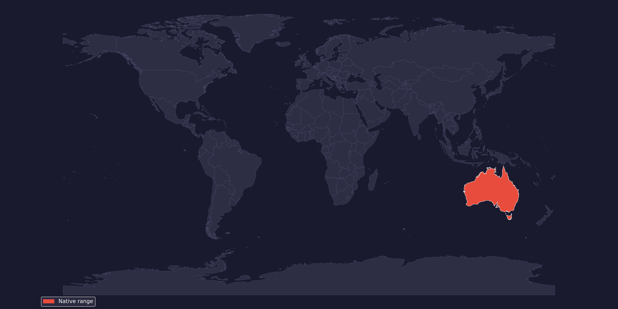 Sugar glider native-range map