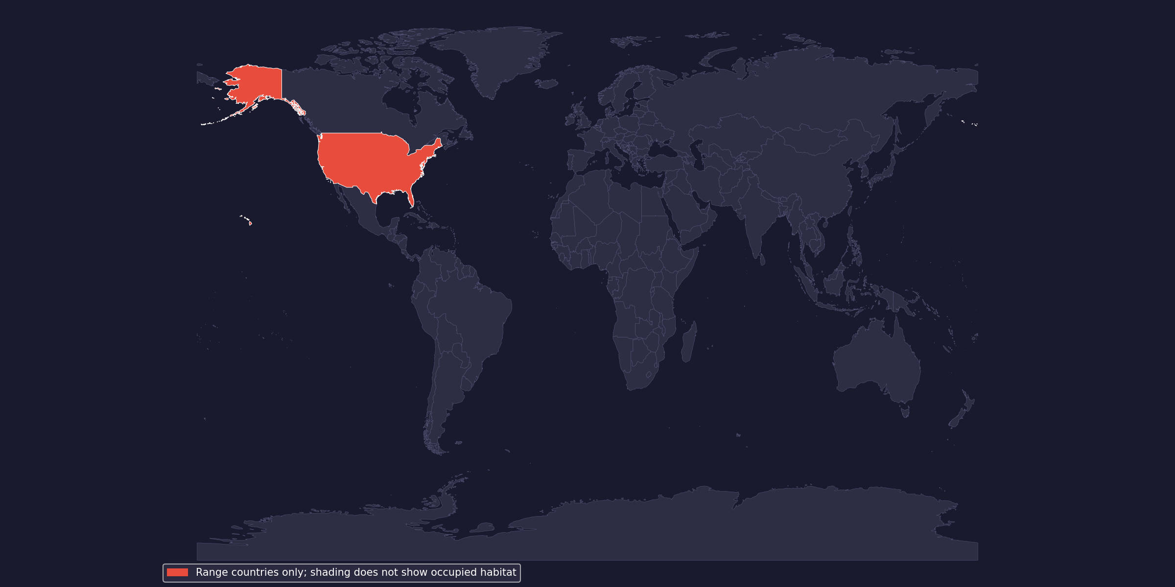 Native-range context; shaded countries do not imply continuous occupation