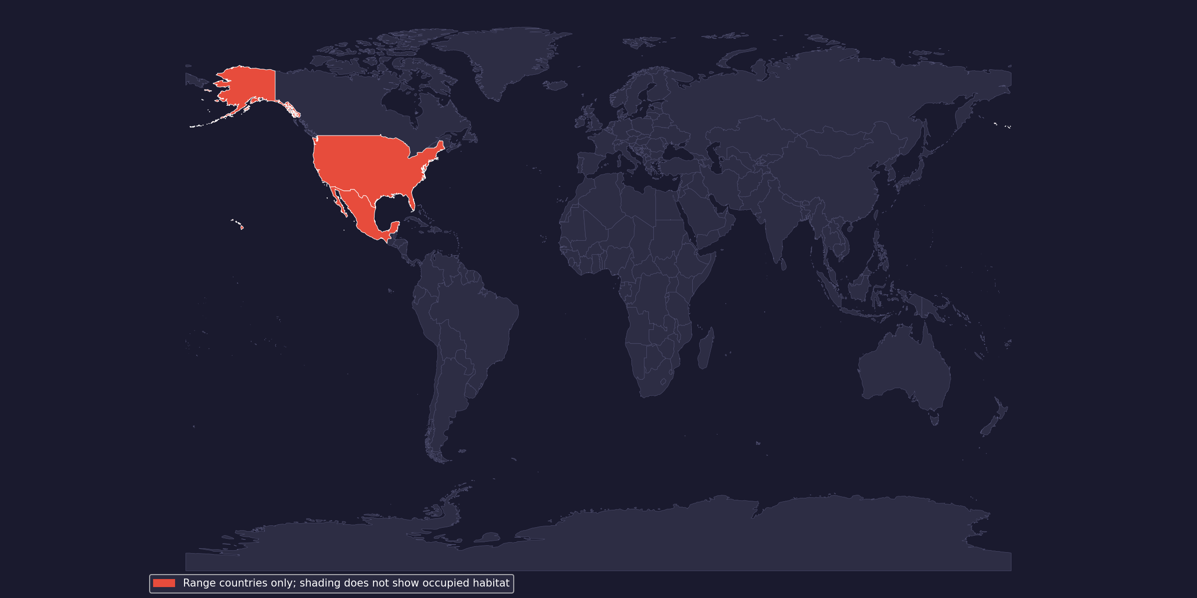 Native-range context; shaded countries do not imply continuous occupation