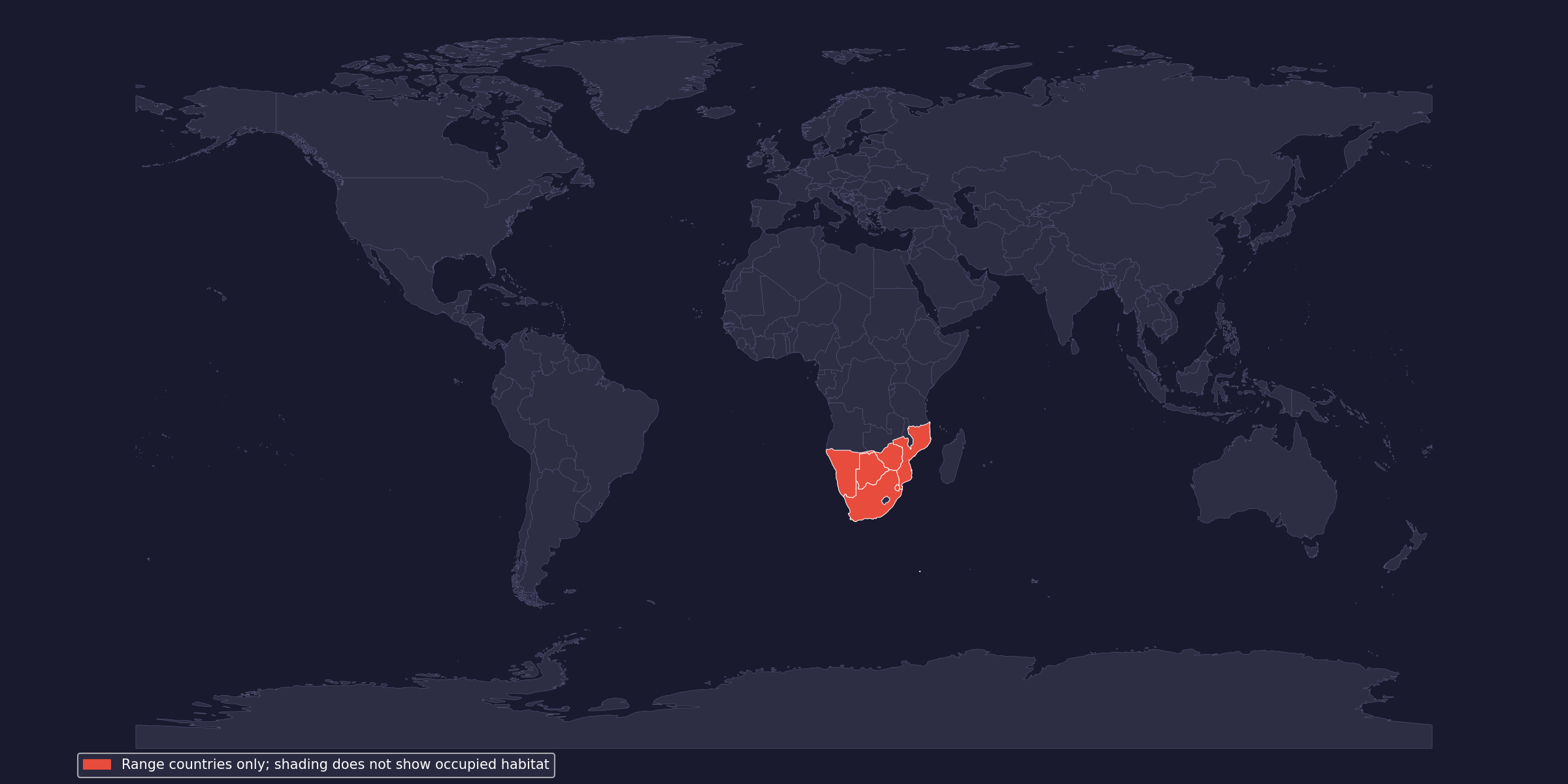Countries in the native range; shading does not show occupied habitat