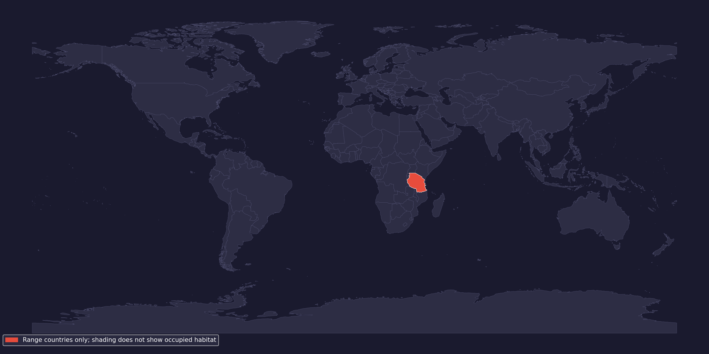 Native-range context: country shading is not occupied habitat