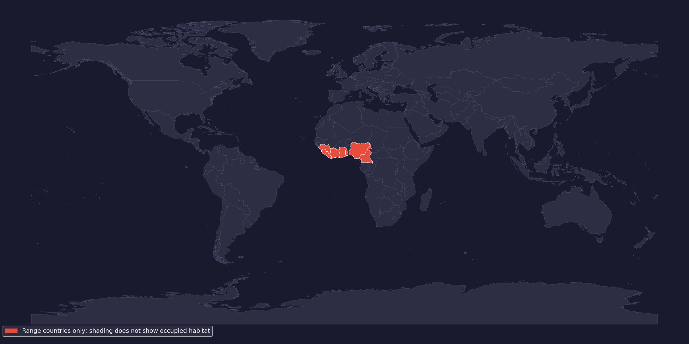 Native-range context: country shading is not occupied habitat