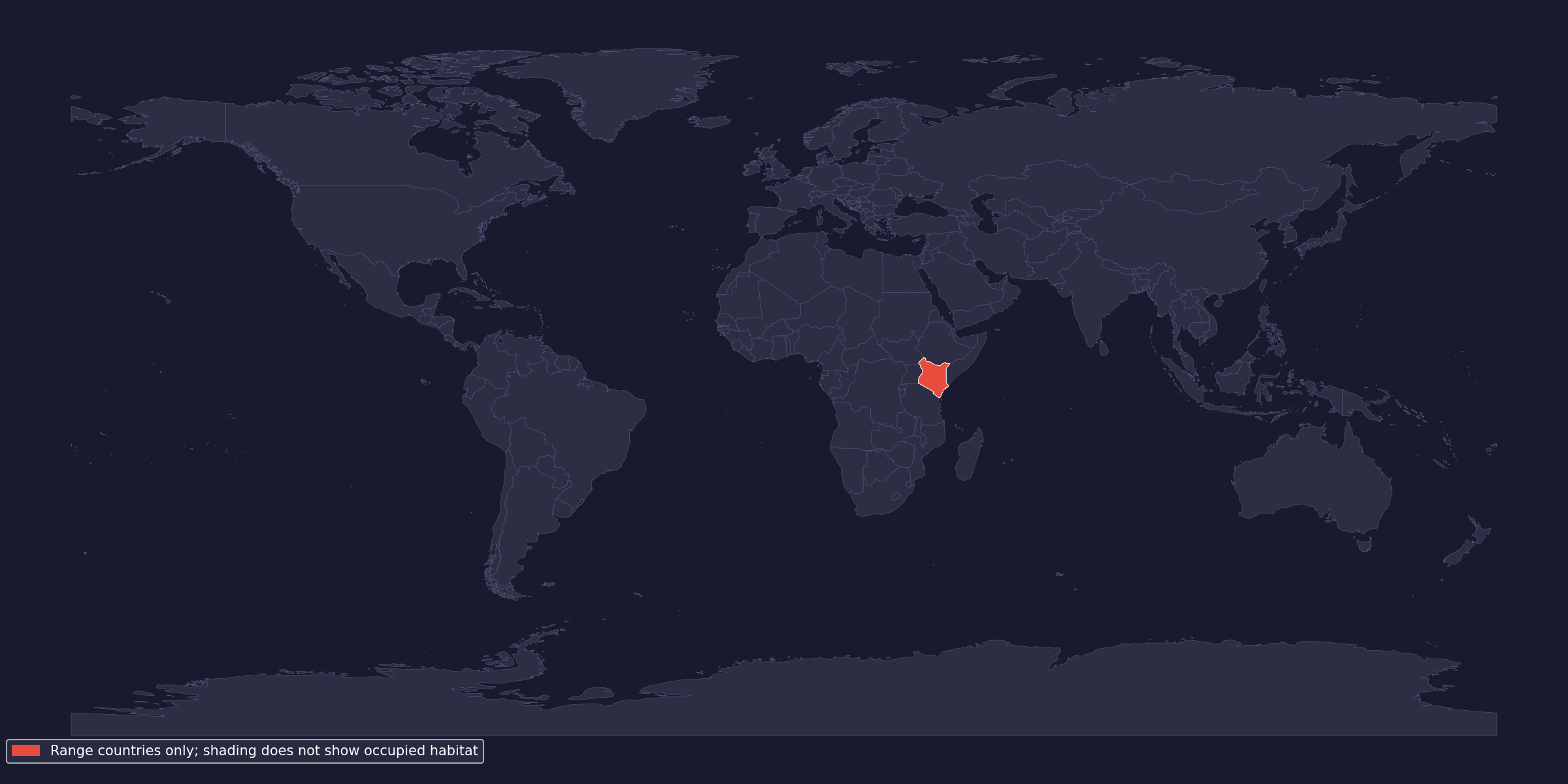 Native-range context: country shading is not occupied habitat
