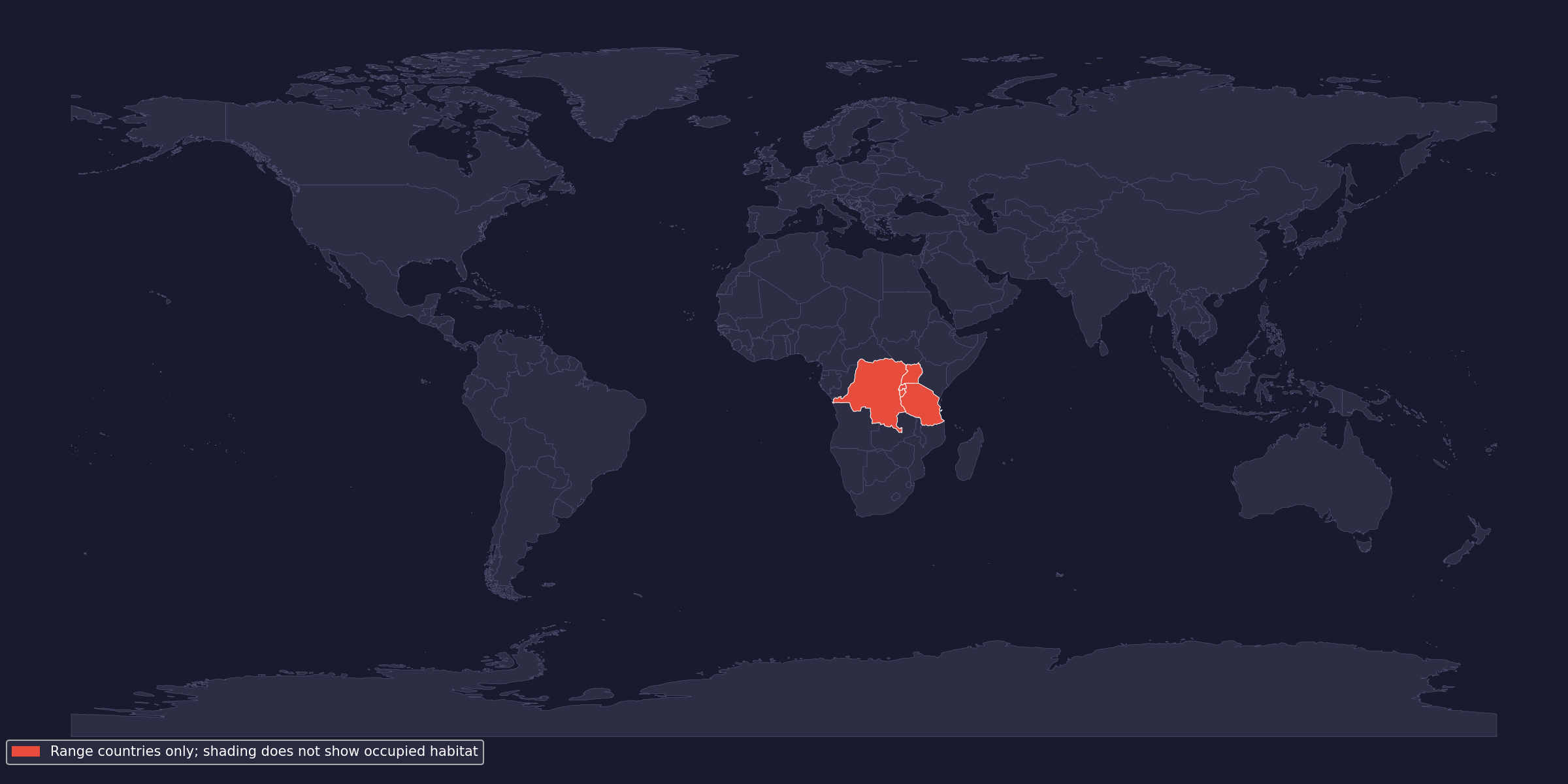 Native-range context: country shading is not occupied habitat
