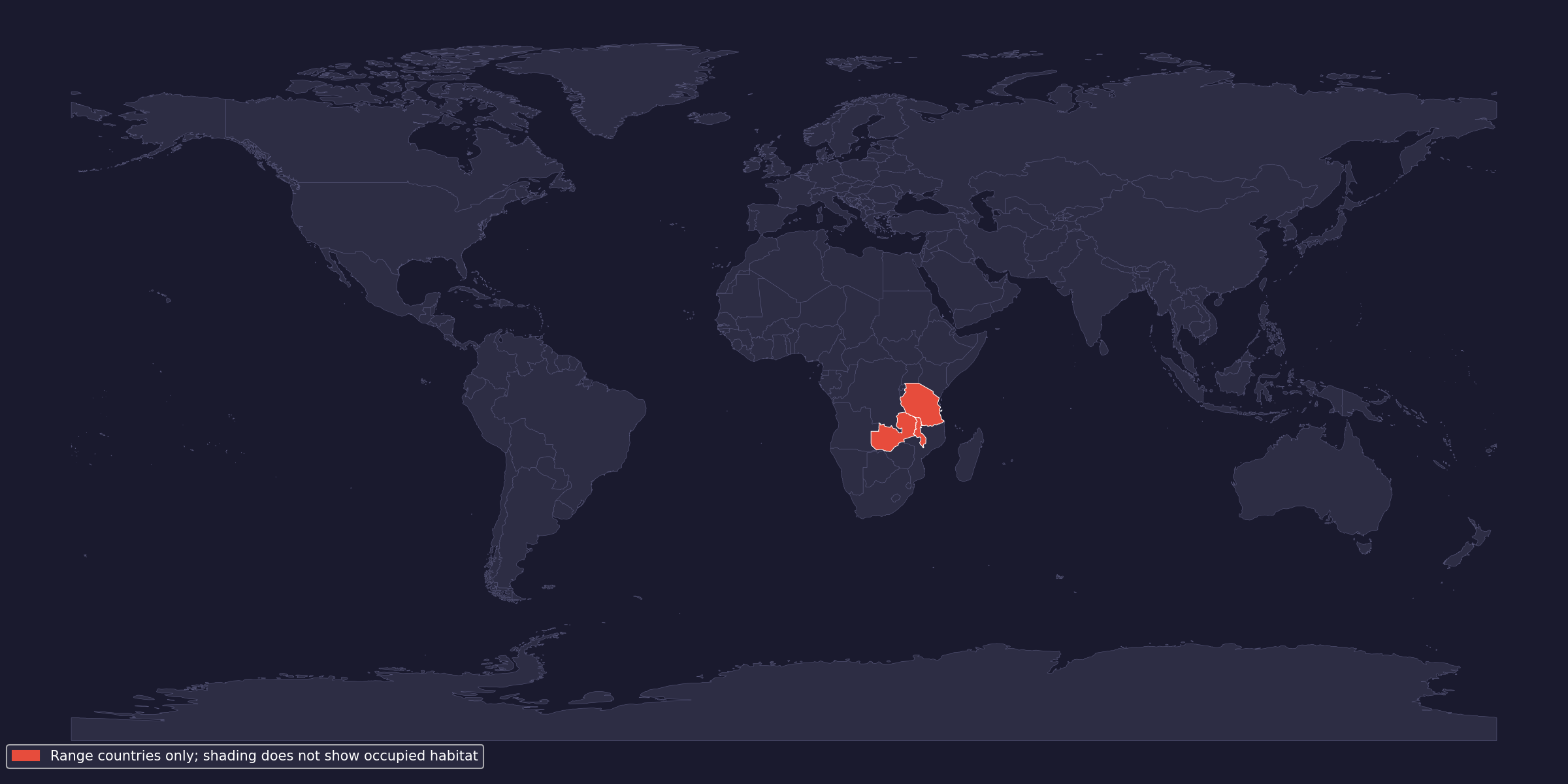 Native-range context: country shading is not occupied habitat