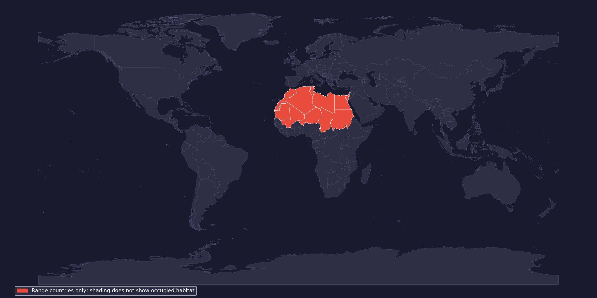 Native-range context; shaded countries do not imply continuous occupation