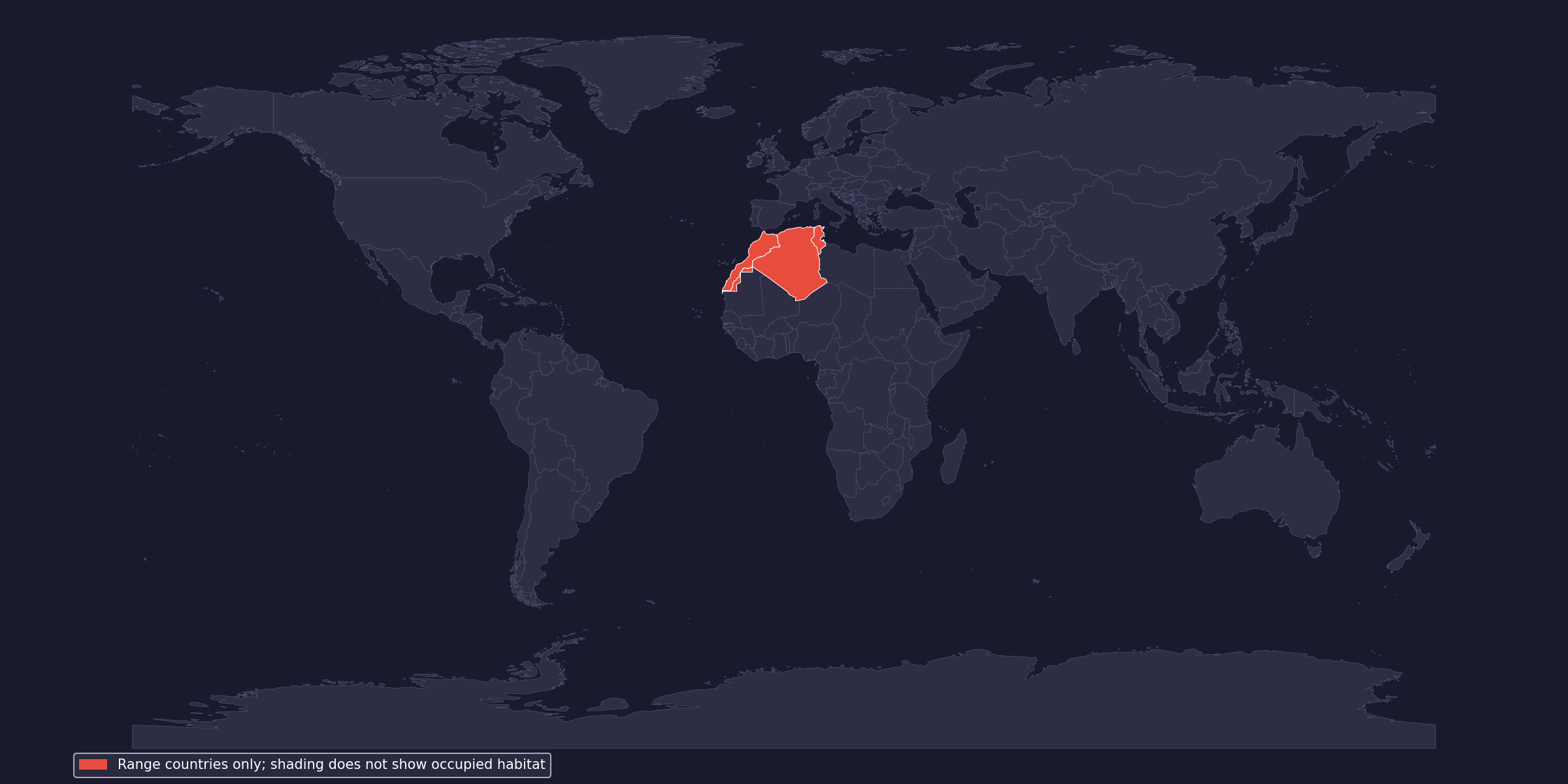 Native-range context; shaded countries do not imply continuous occupation