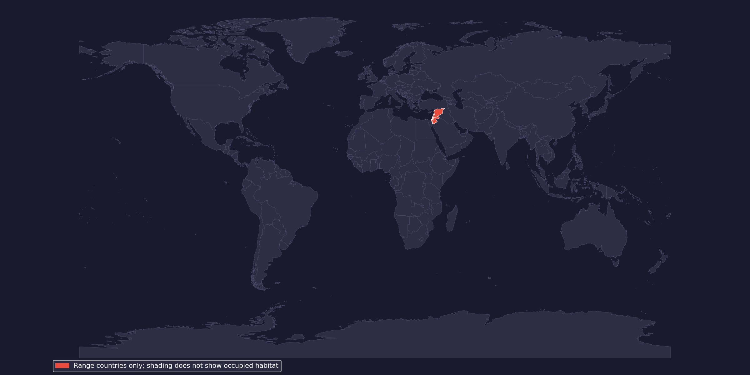 Native-range context; shaded countries do not imply continuous occupation