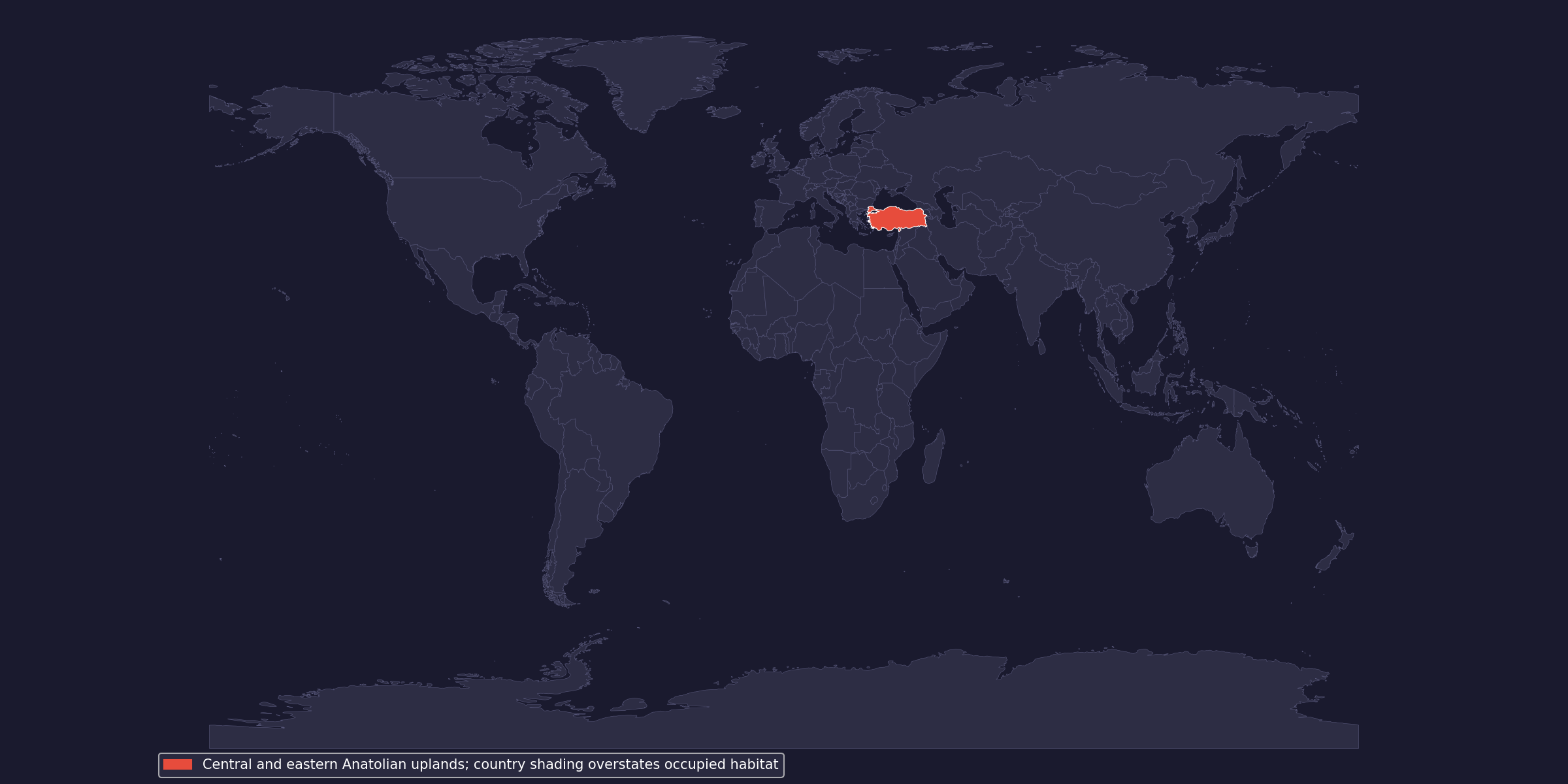 Native-range context; country shading does not show occupied habitat