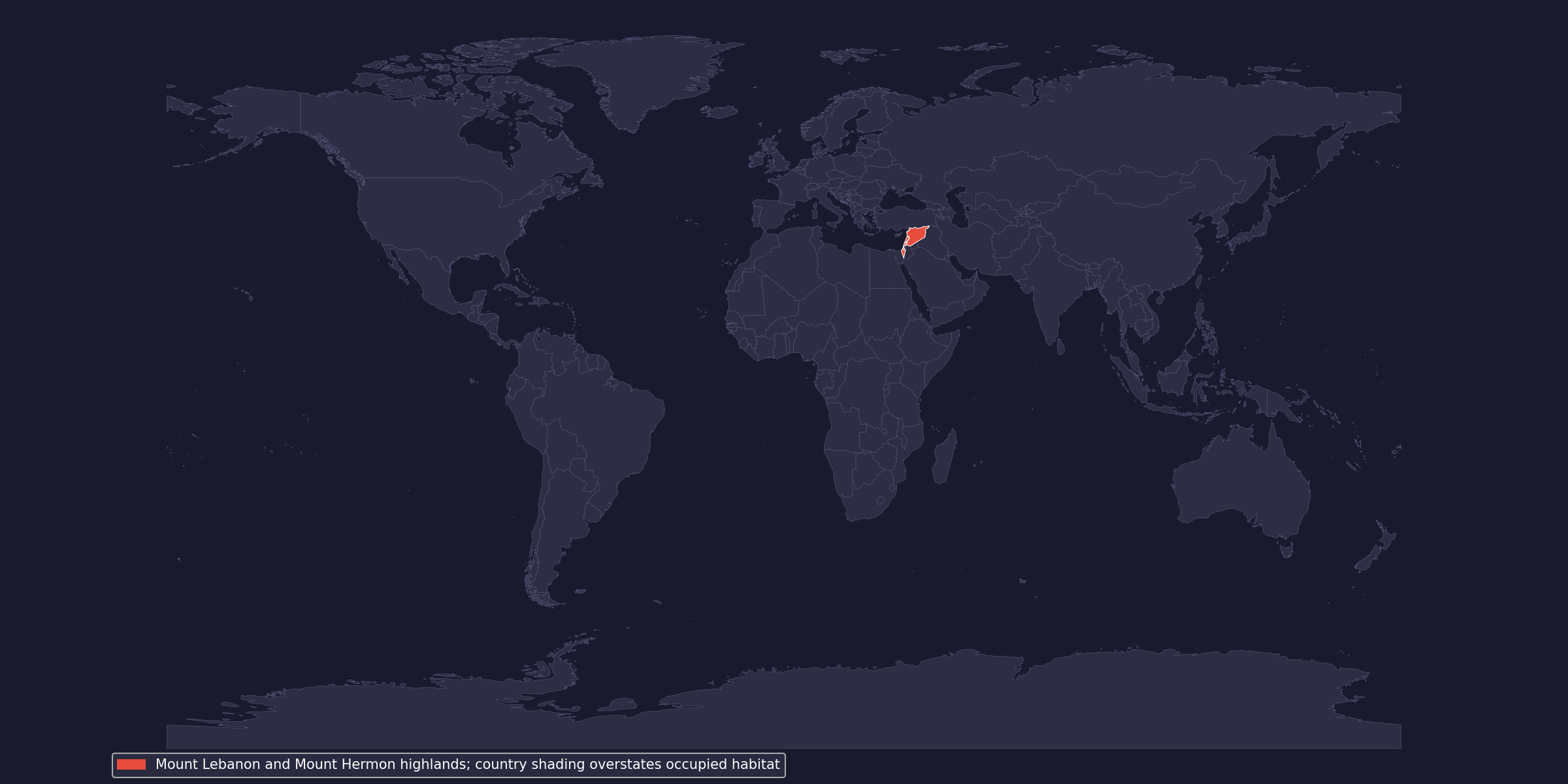 Native-range context; country shading does not show occupied habitat