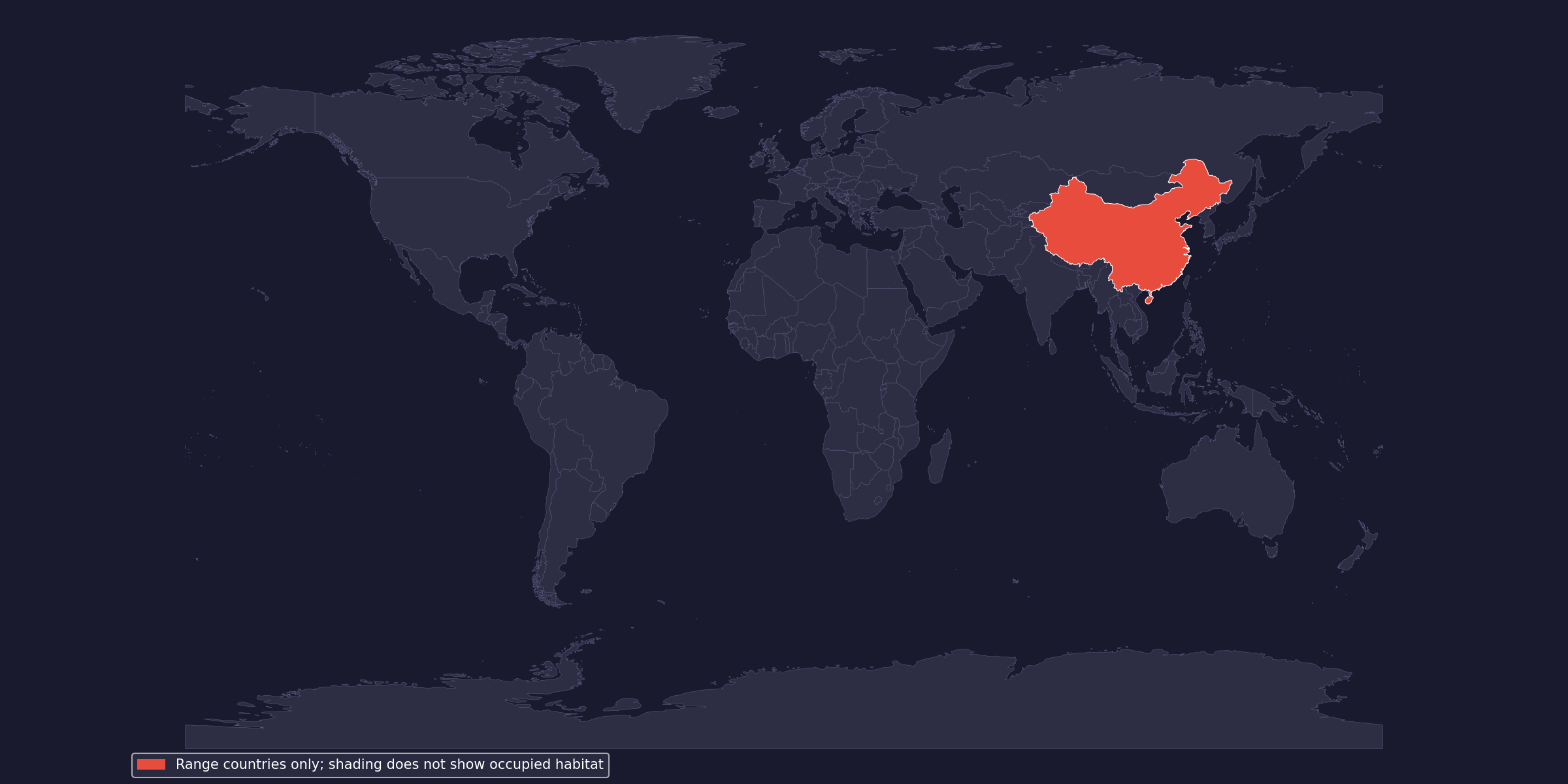 Countries in the native range; shading does not show occupied habitat