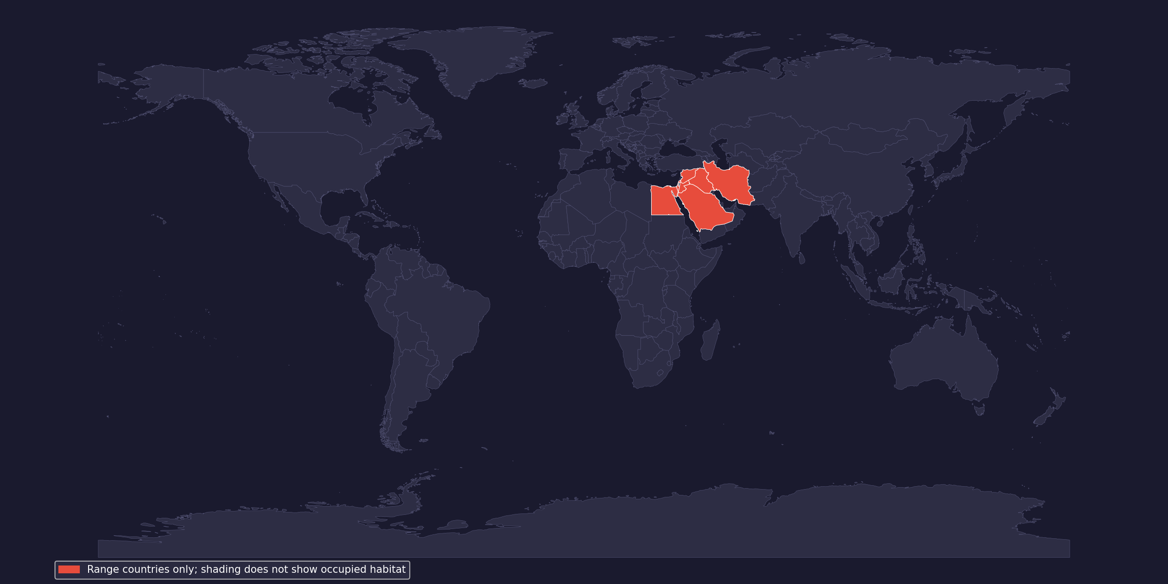 Native-range context; shaded countries do not imply continuous occupation