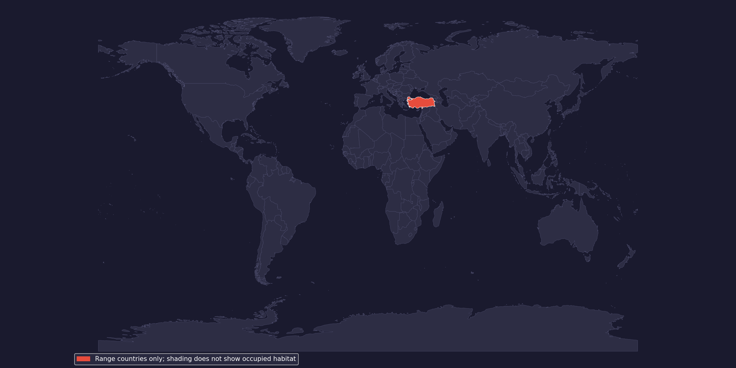 Countries in the native range; shading does not show occupied habitat