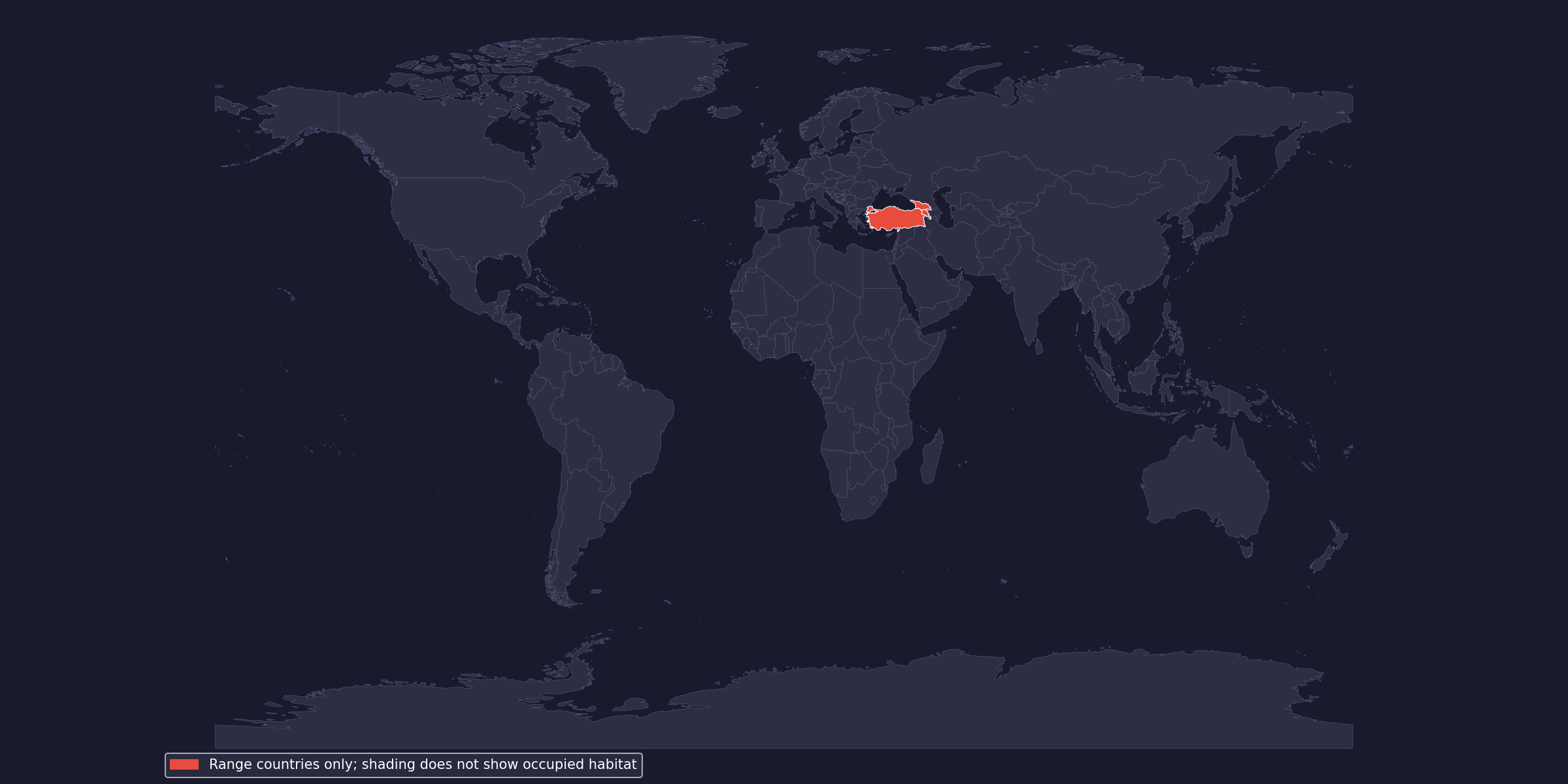 Native-range context: country shading is not occupied habitat