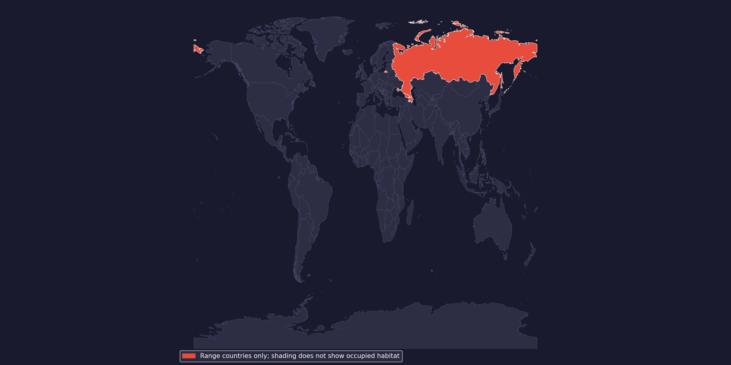 Native-range context: country shading is not occupied habitat