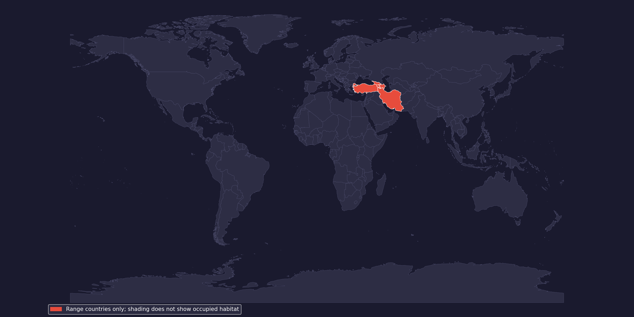 Native-range context: country shading is not occupied habitat