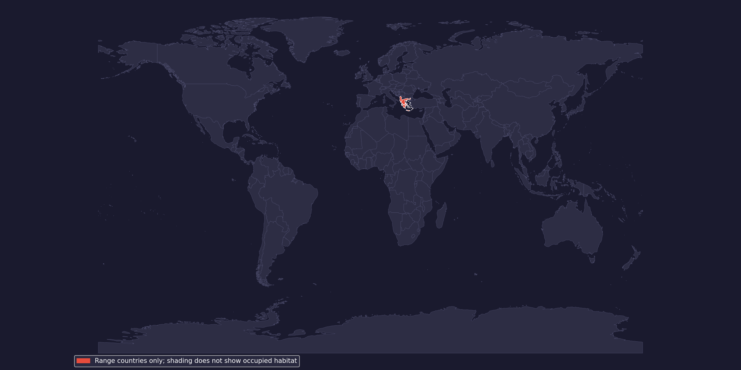 Countries in the native range; shading does not show occupied habitat
