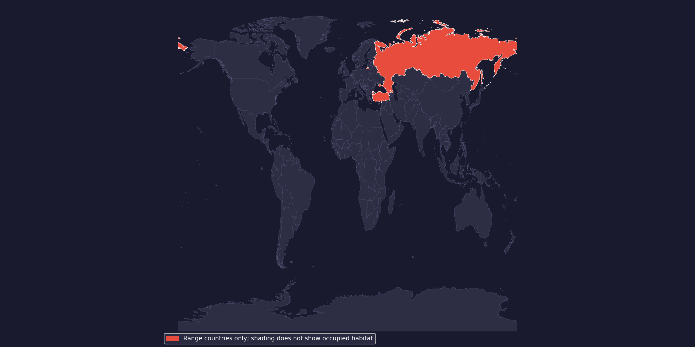 Native-range context: country shading is not occupied habitat