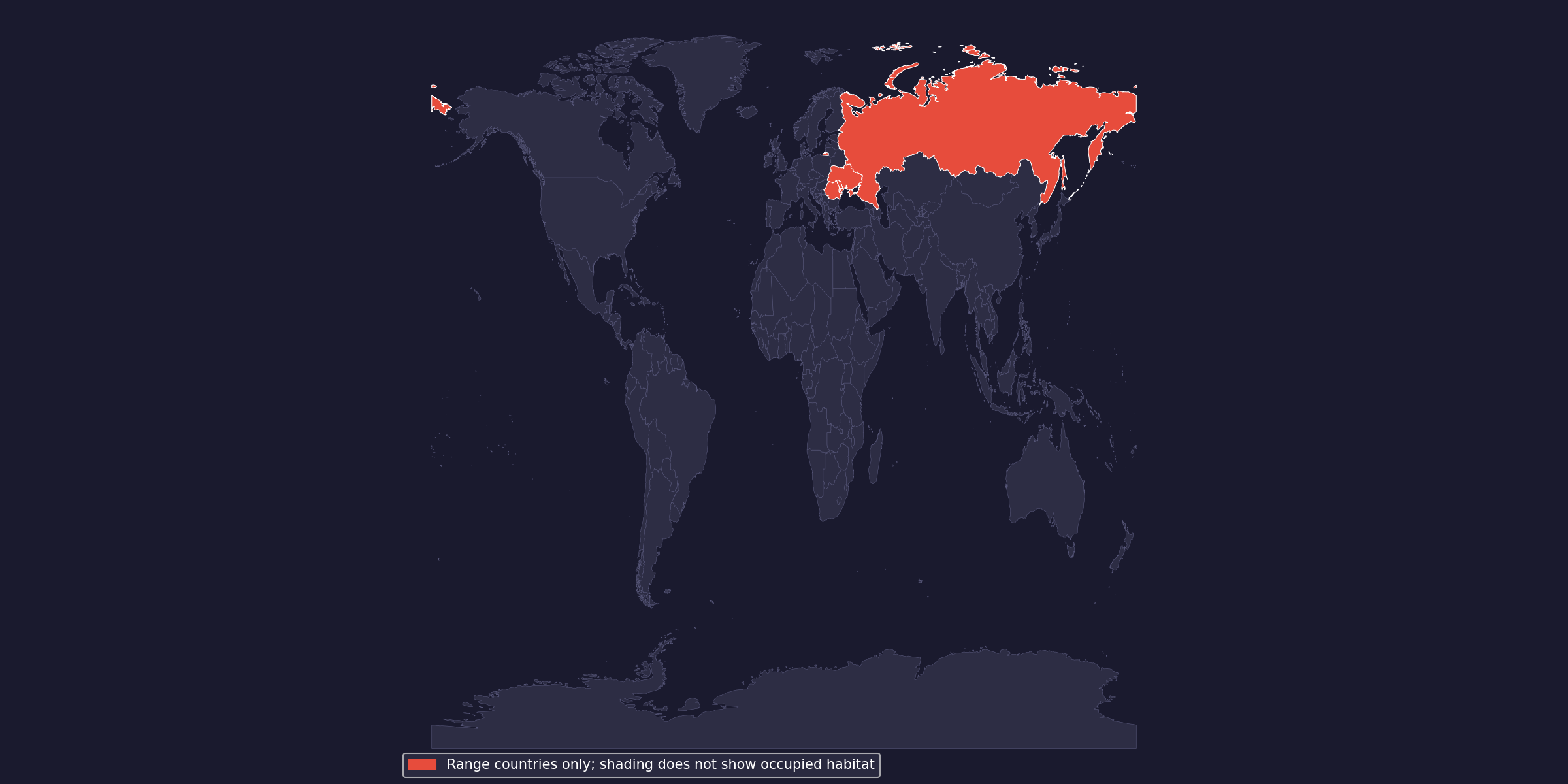 Countries in the native range; shading does not show occupied habitat