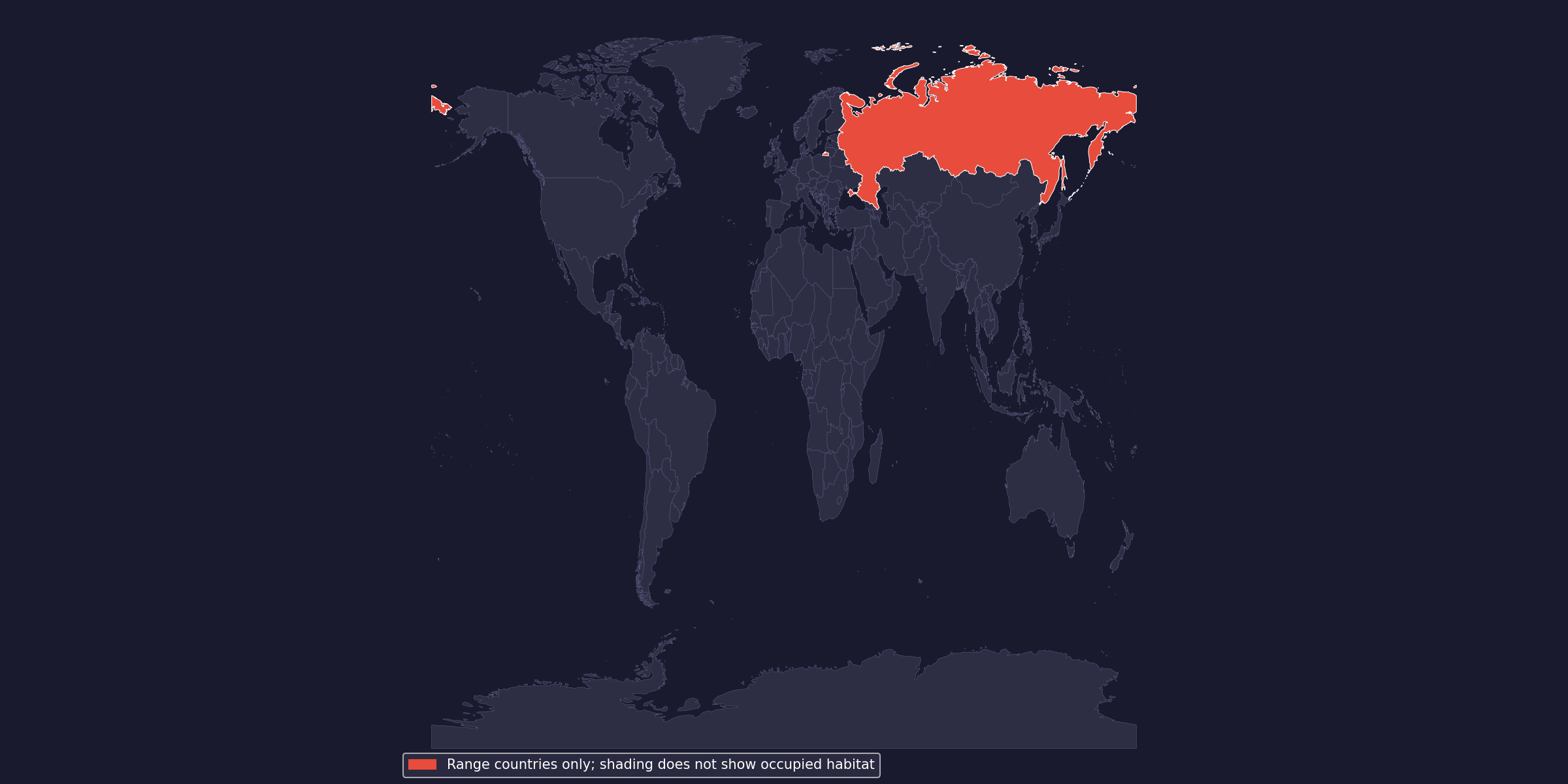 Countries in the native range; shading does not show occupied habitat