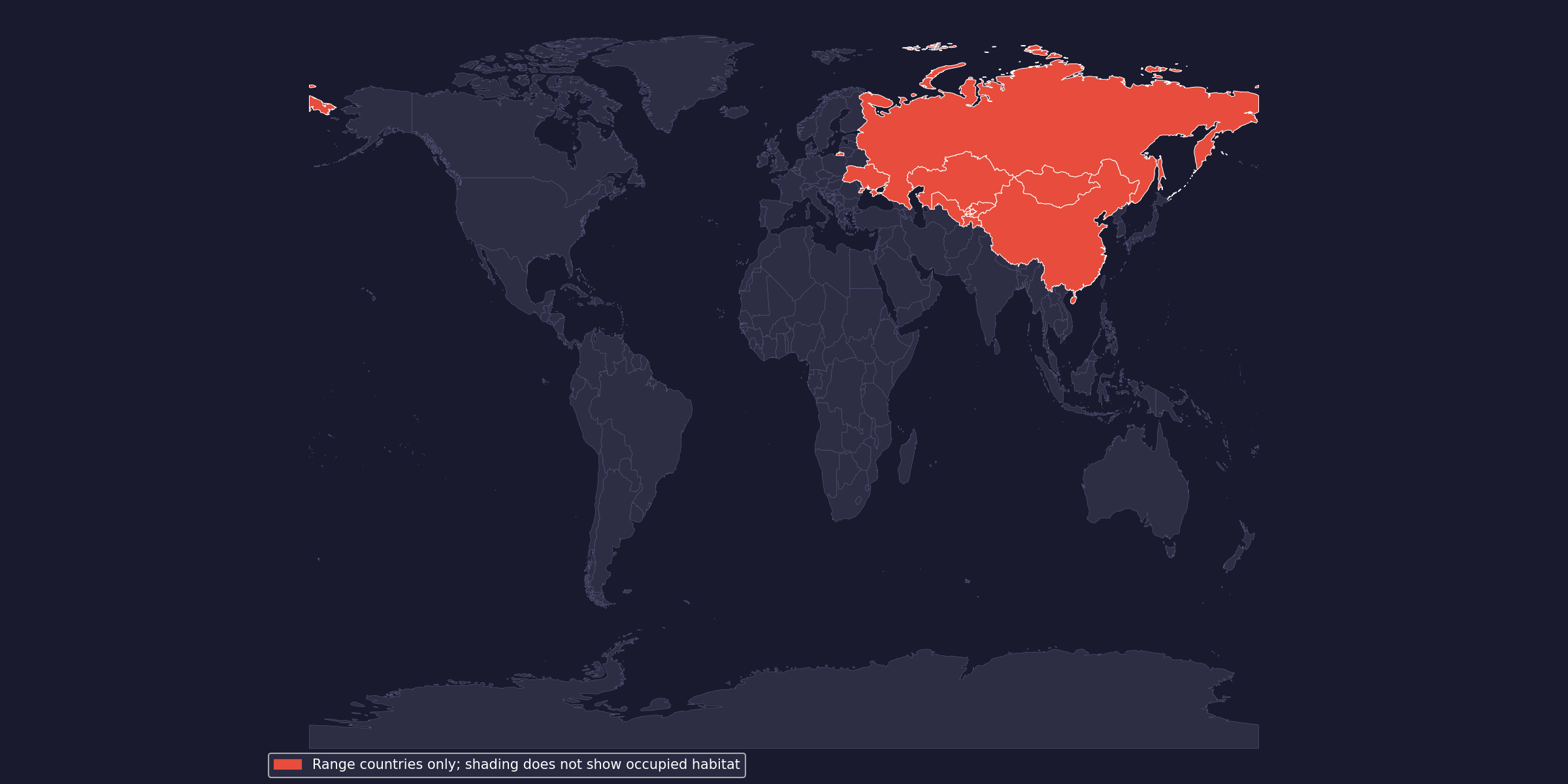 Countries in the native range; shading does not show occupied habitat