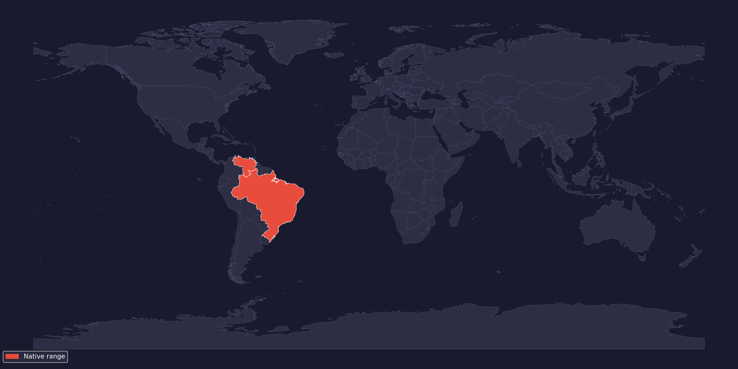 Catalogued country-level range of Avicularia minatrix