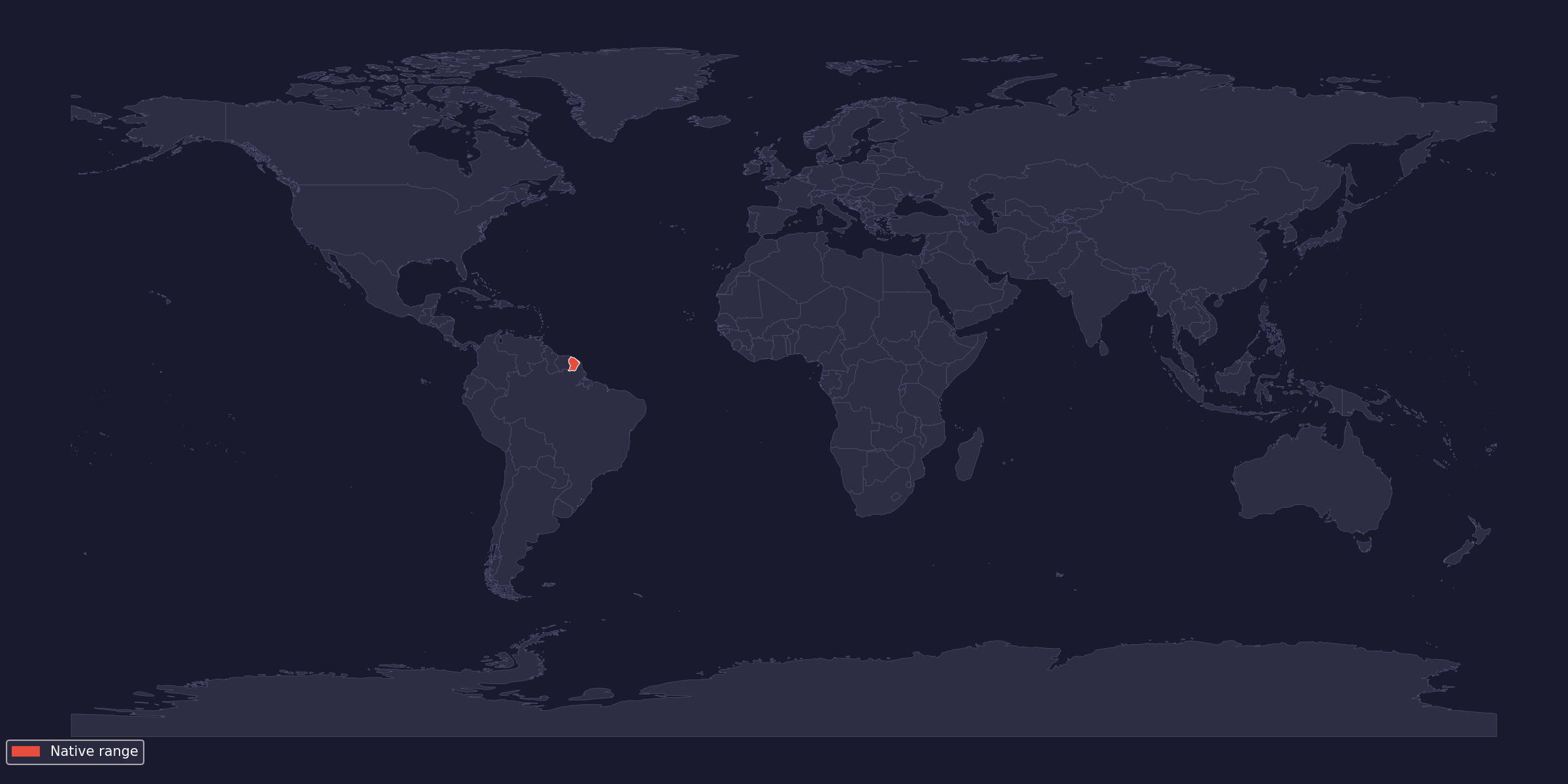 Native range of Ephebopus cyanognathus
