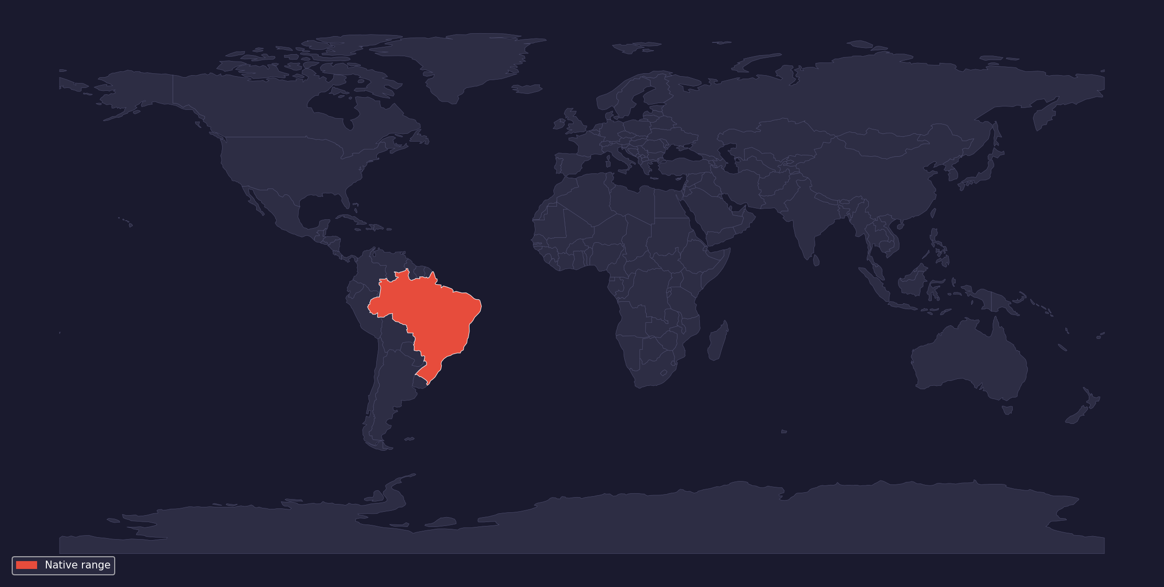 Native range of Lasiodora parahybana