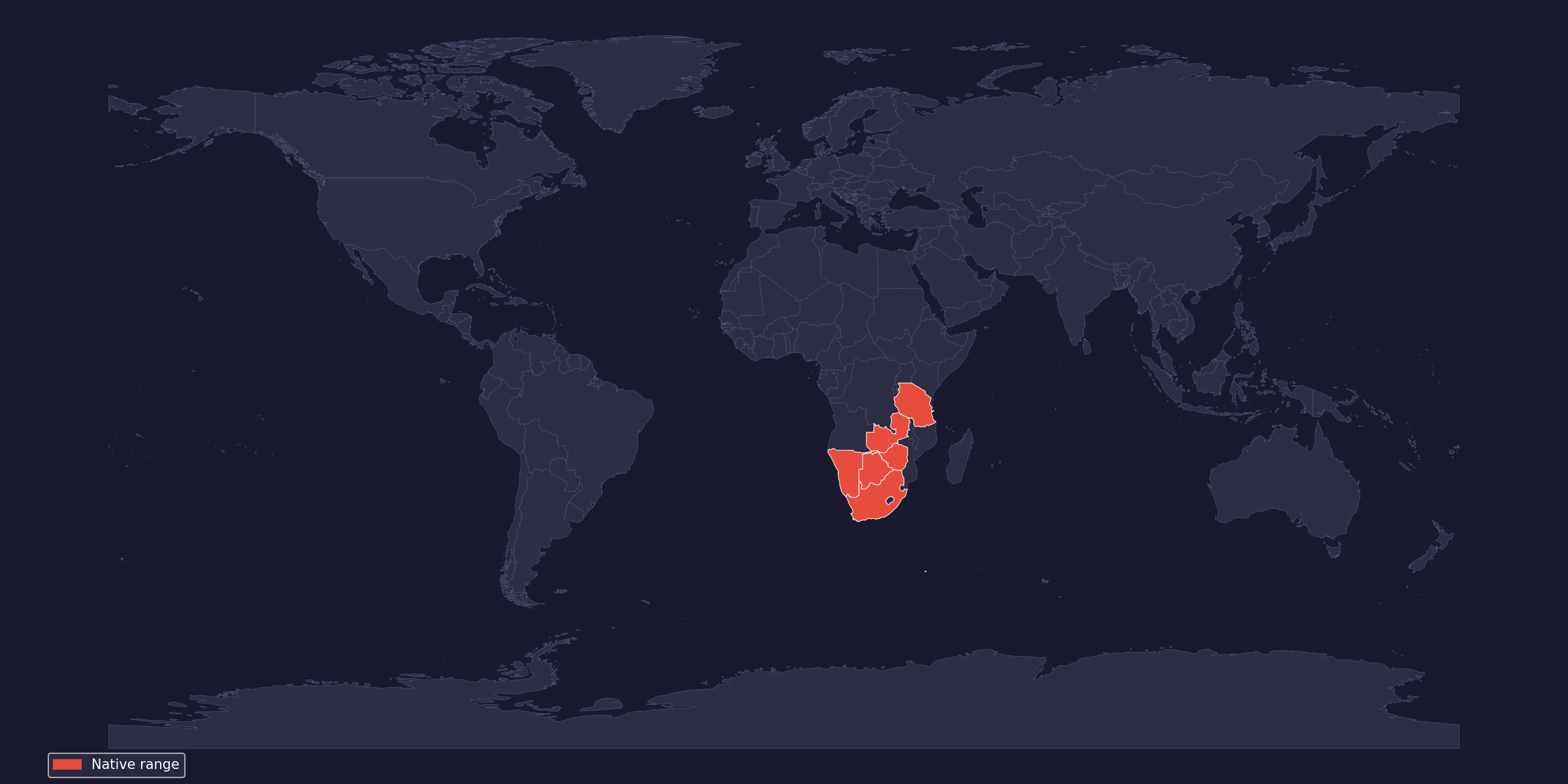 Native range of Pterinochilus lugardi