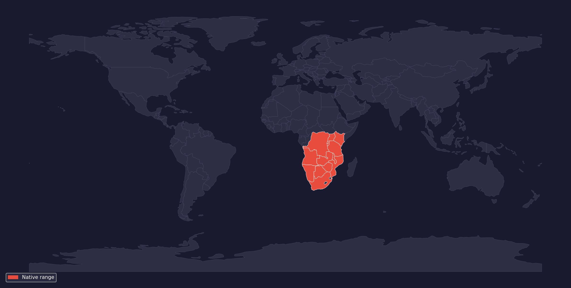 Native range of Pterinochilus murinus