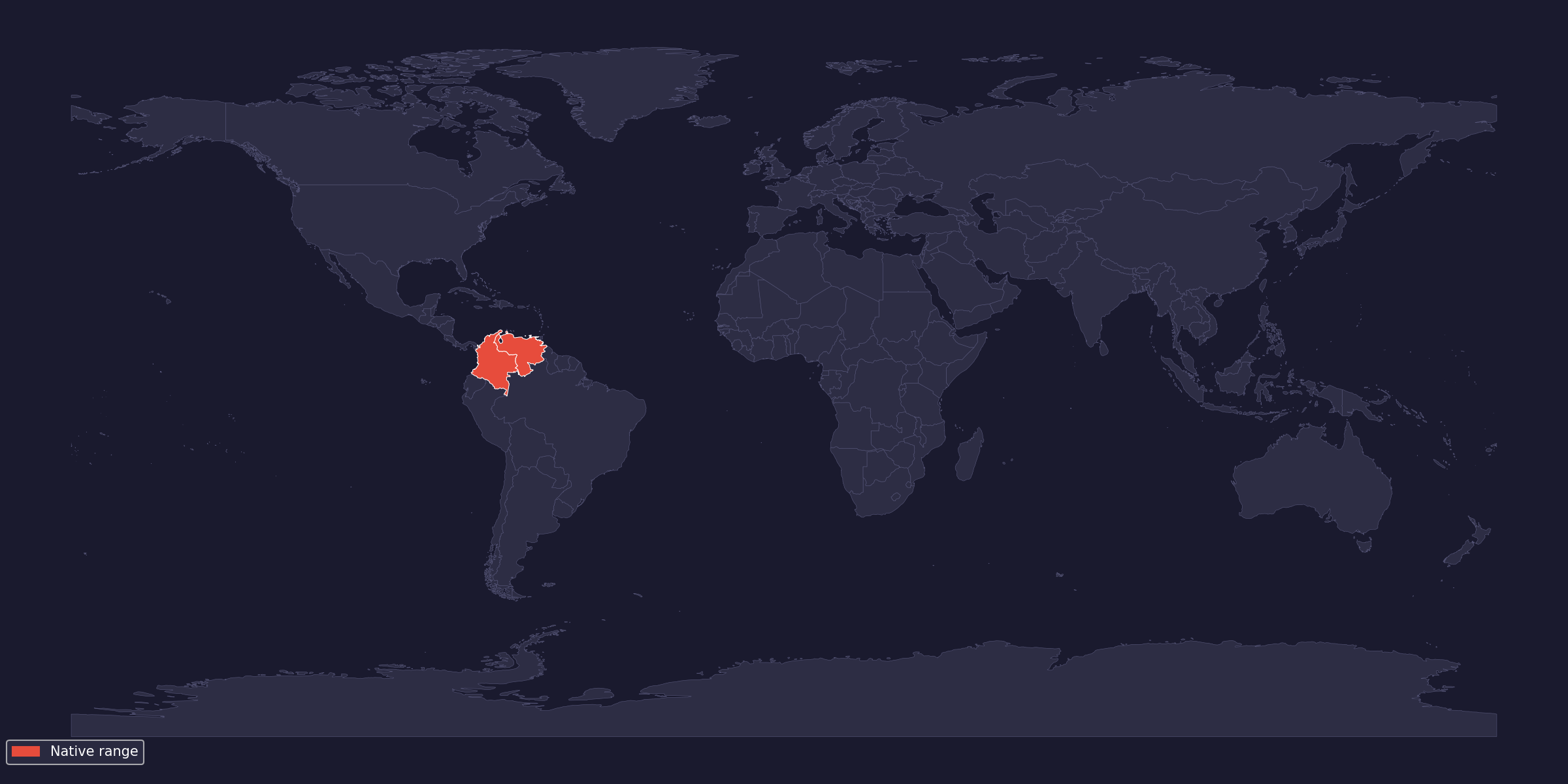 Native range of Xenesthis immanis